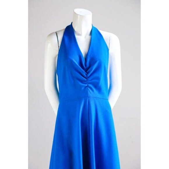 Sexy  Cobalt Blue Halter Neck Low Back Summer Maxi Dress - Picture 5 of 9